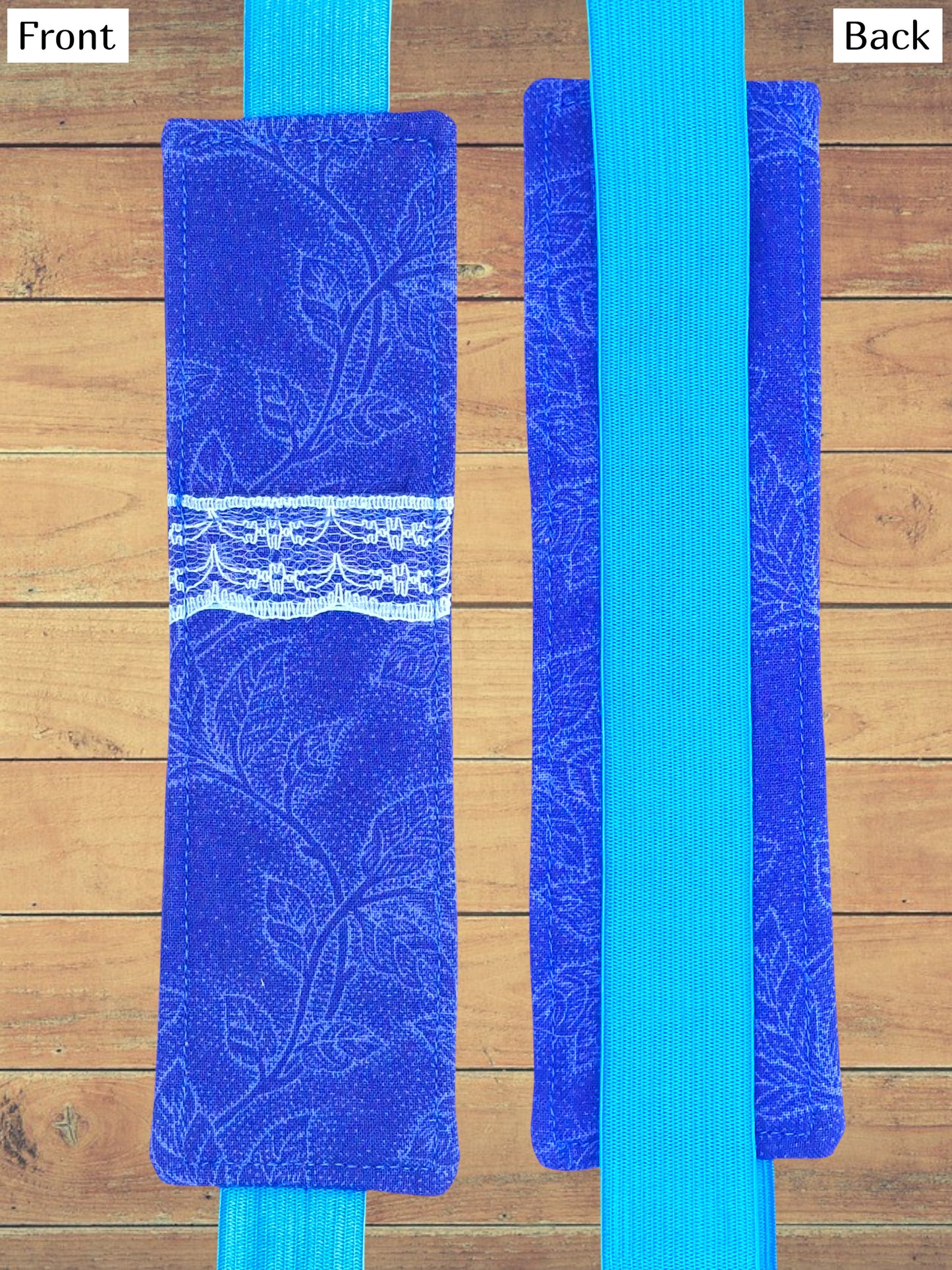 Penholder/Bookmark - Blue Floral - Light Blue Elastic