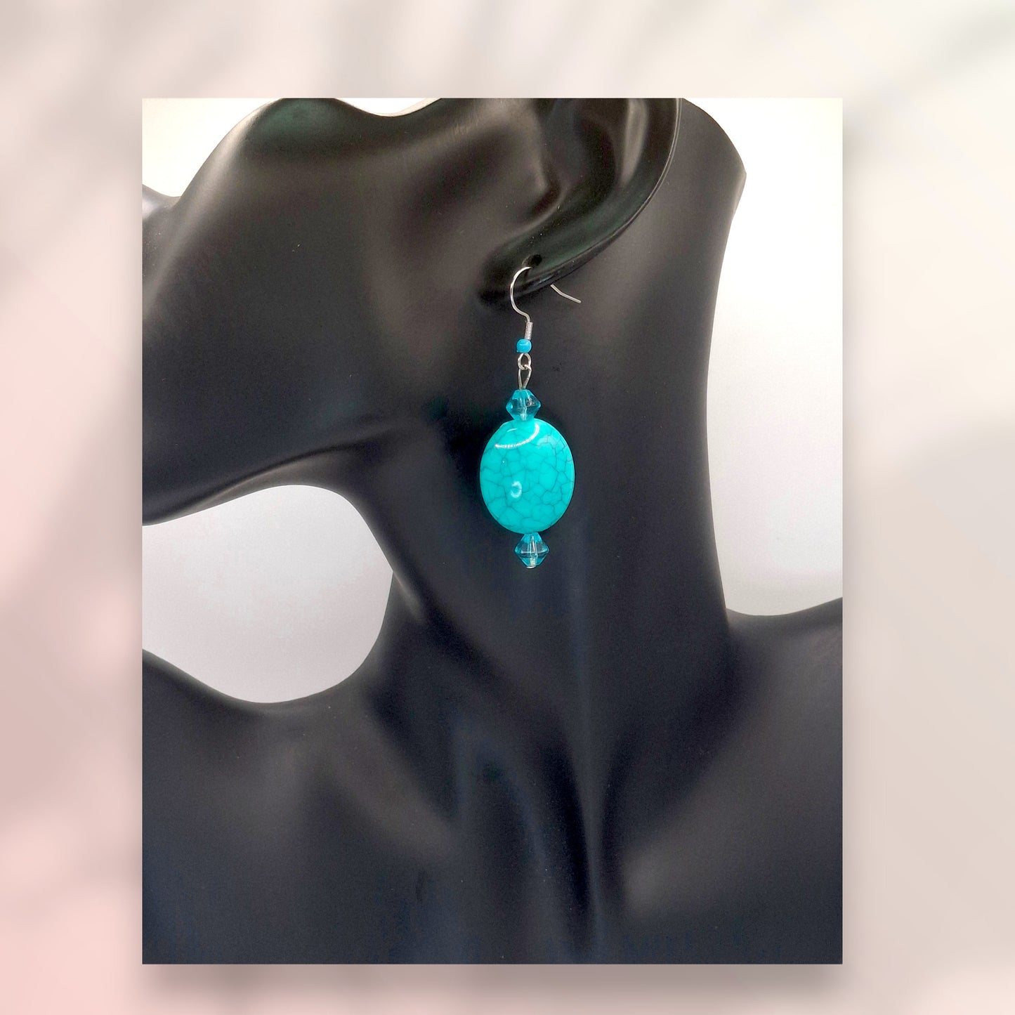 Silver-tone Bookmark with Faux Turquoise Bead and Blue Crystals, with Earrings