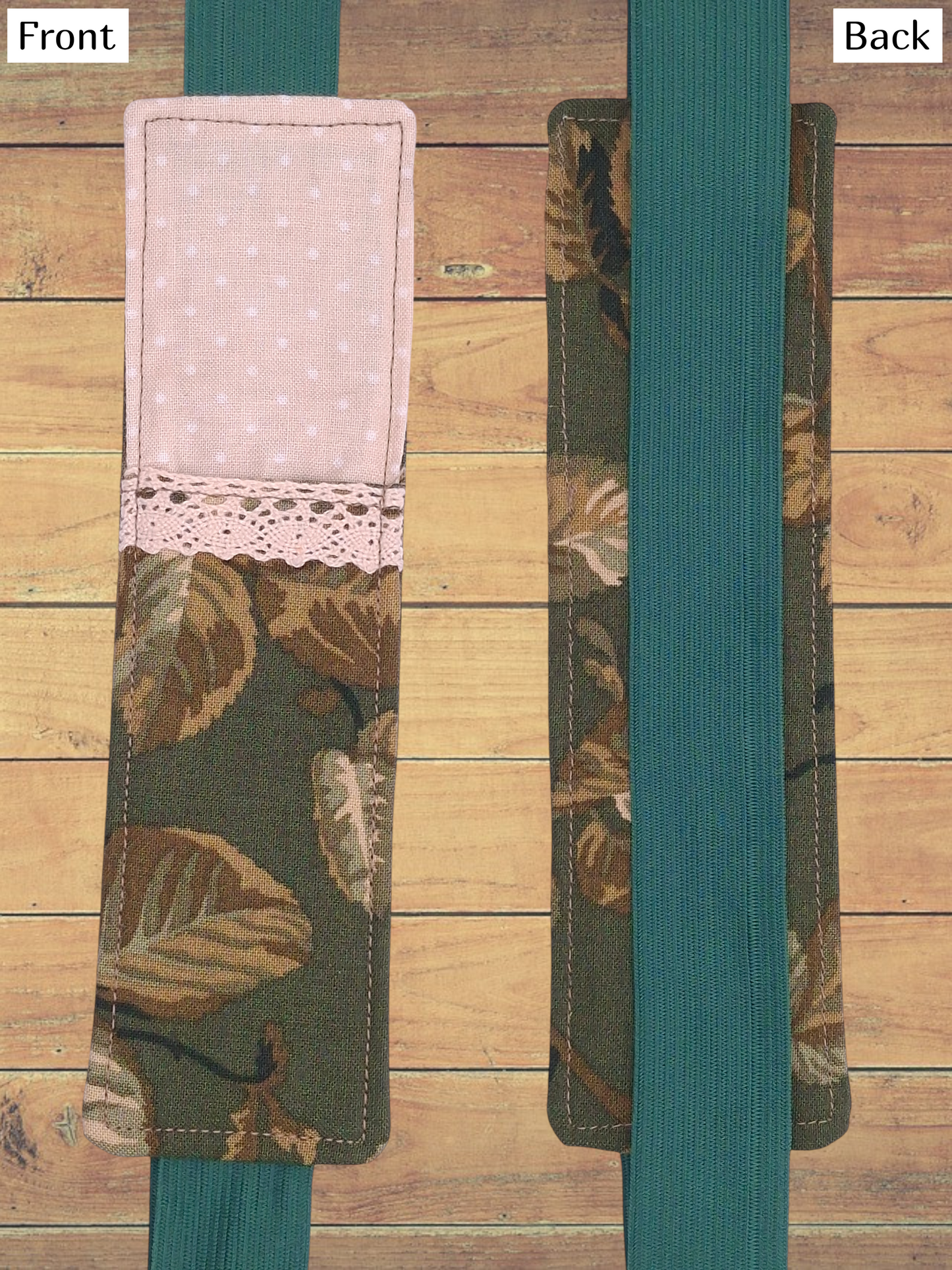 Penholder/Bookmark - Green Leaves - Green Elastic