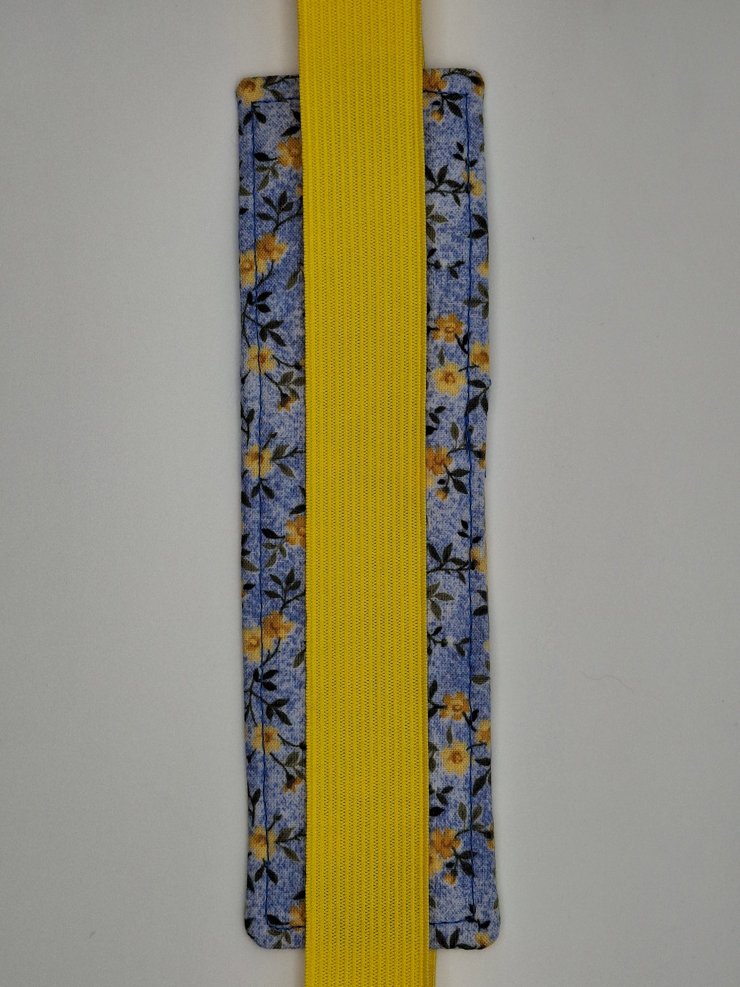 Penholder/Bookmark - Yellow/Blue Floral - Yellow Elastic