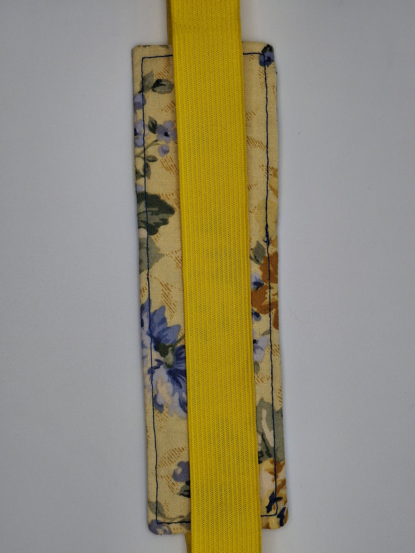 Penholder/Bookmark - Yellow/Blue Floral - Yellow Elastic