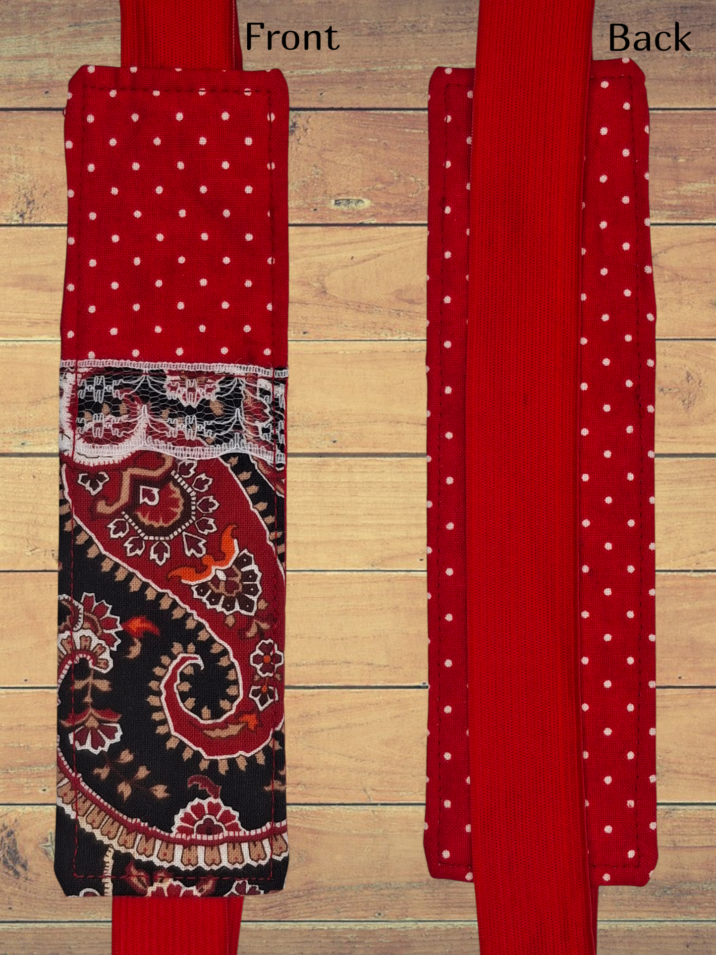 Penholder/Bookmark - Red/white polka dots and Red/black paisley - Red Elastic