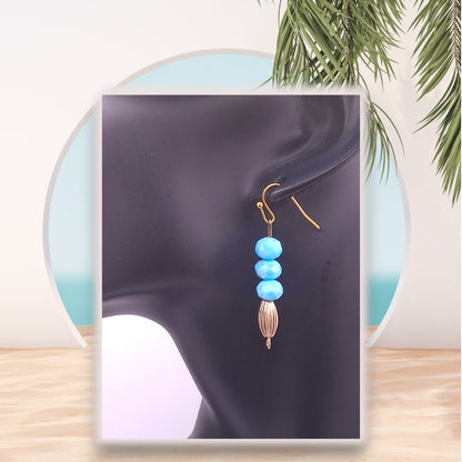 Gold-tone Dolphin Head Bookmark with Opaque Blue Beads and Starfish Charm with Earrings