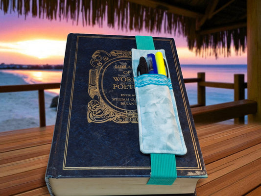 Penholder/Bookmark - Turquoise Watercolor - Teal Elastic