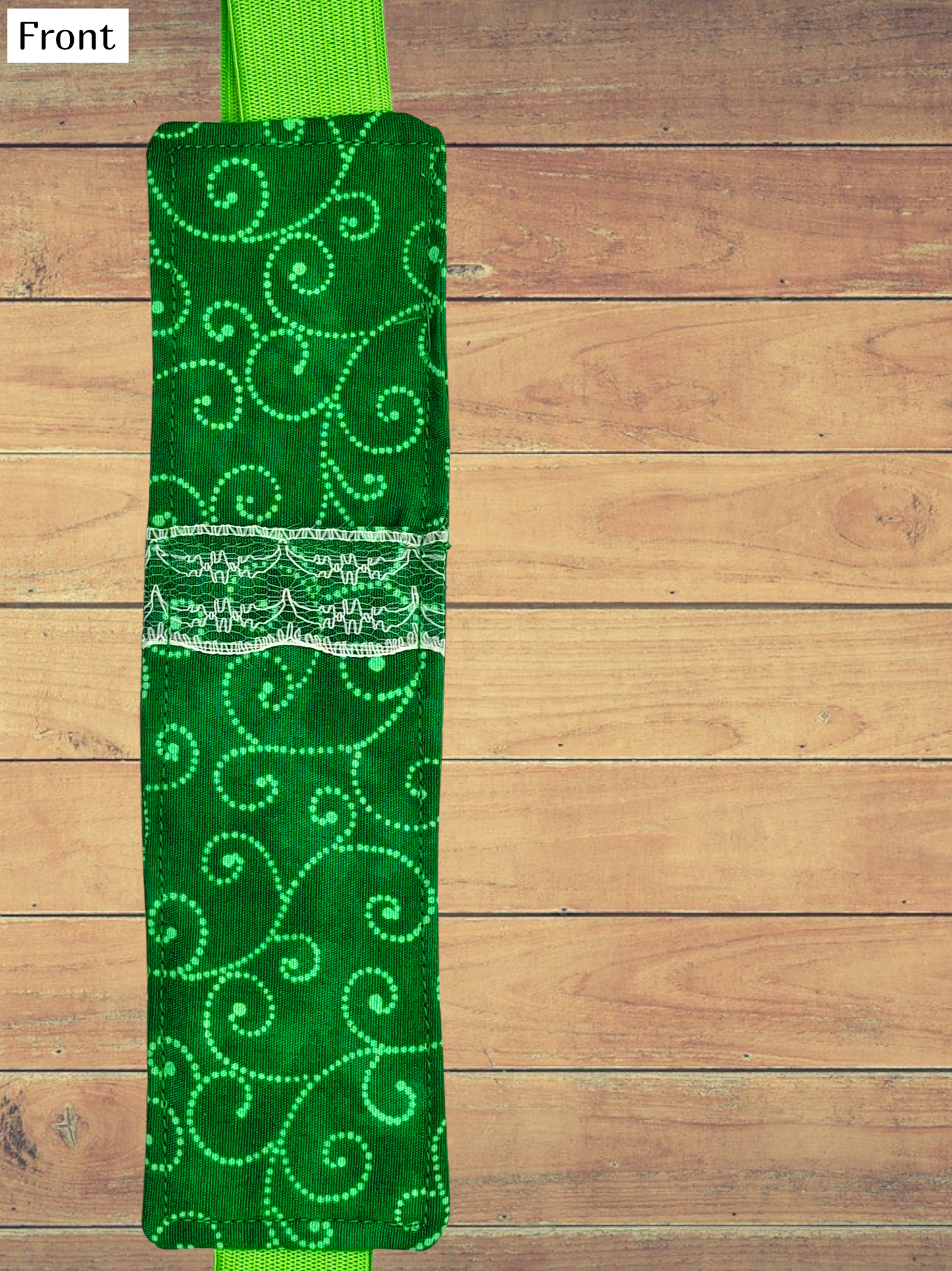 Penholder/Bookmark - Green Swirl - Green Elastic