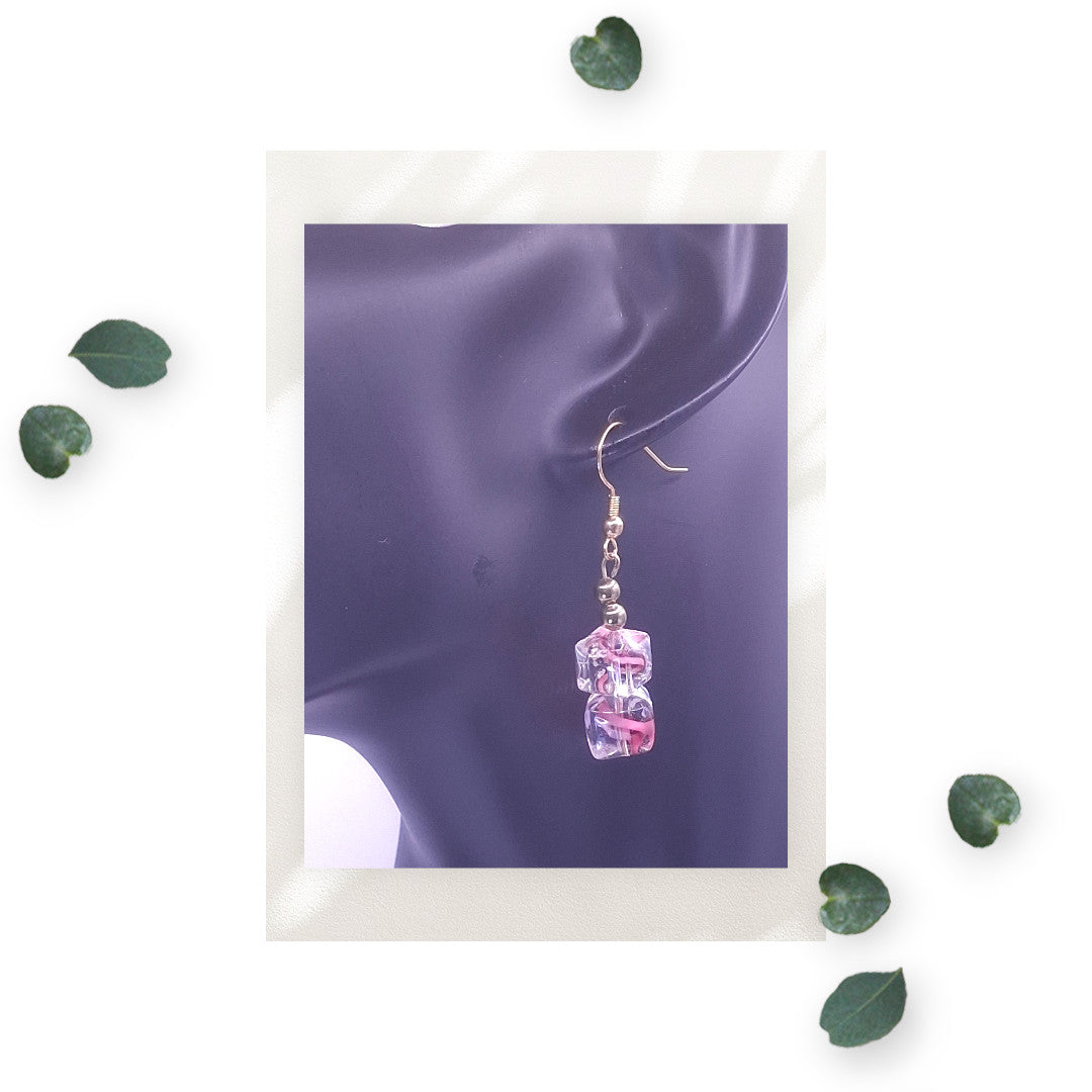 Gold-tone Sun-Rainbow-Stars Bookmark with Pink Swirl Acrylic Cubes, and Earrings