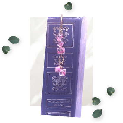 Gold-tone Sun-Rainbow-Stars Bookmark with Pink Swirl Acrylic Cubes, and Earrings