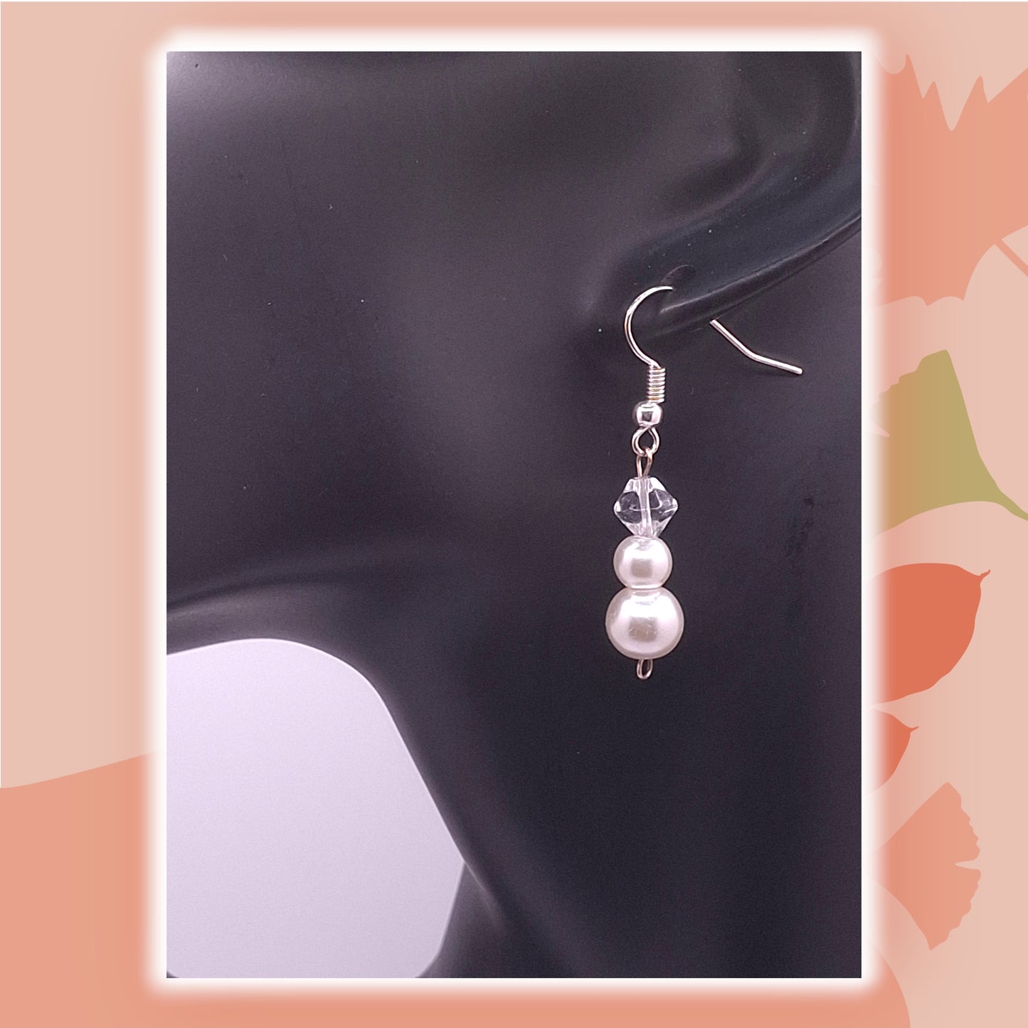 Silver-tone Distressed Floral Bookmark with Faux Pearl and Crystal Beads with Silver Heart Charm, and Earrings