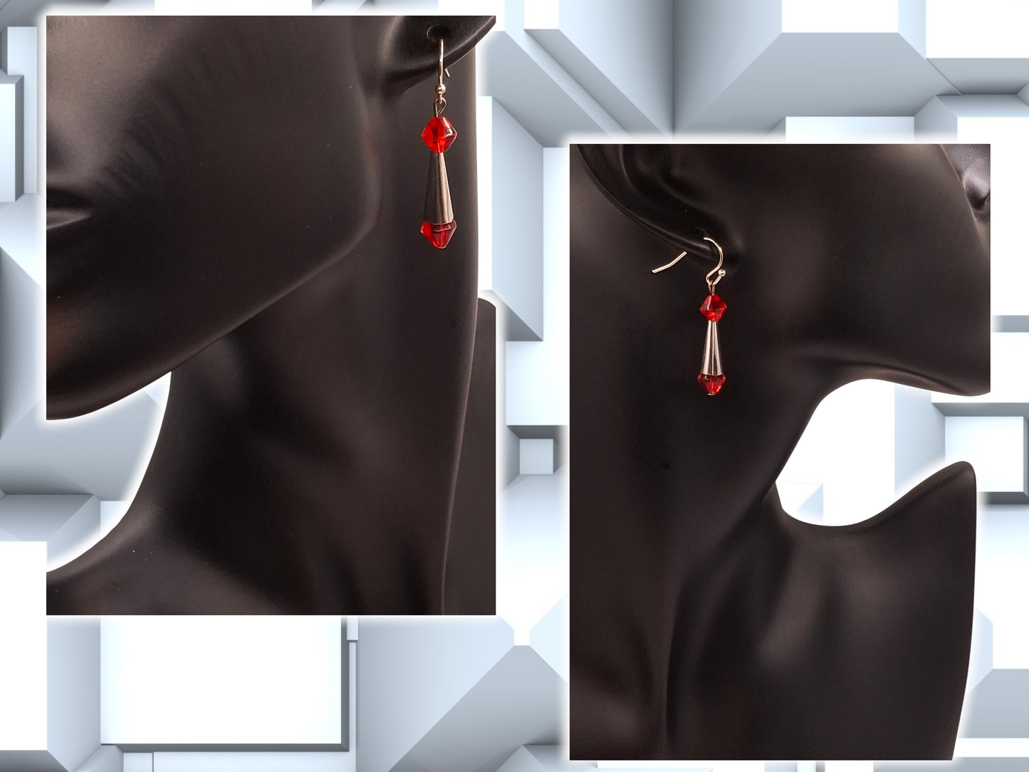Silver-tone Bookmark with Red Bicones, Bugle Bead and Butterfly, with Earrings