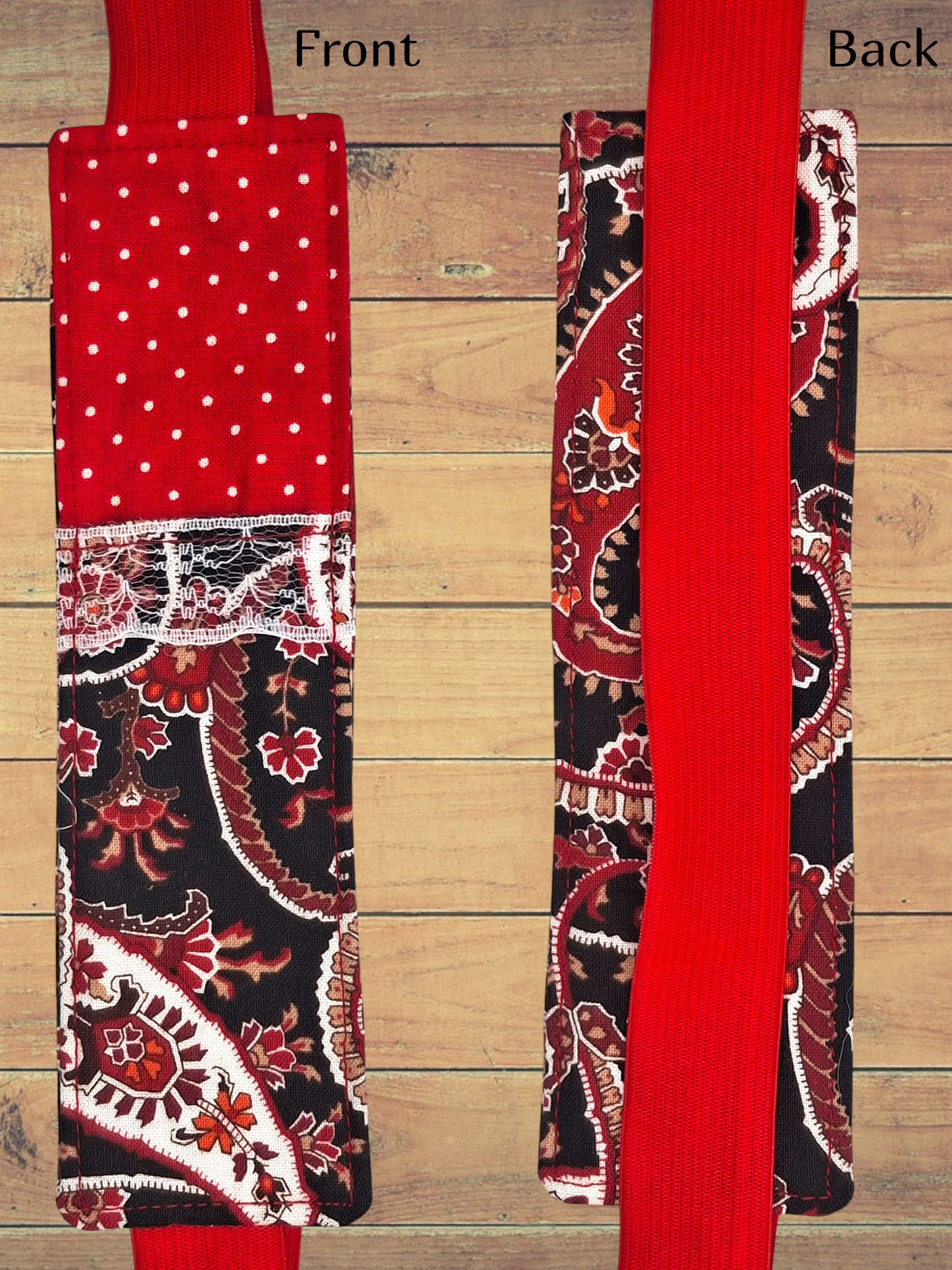 Penholder/Bookmark - Red/white Polka Dot, Red/black Paisley - Red Elastic