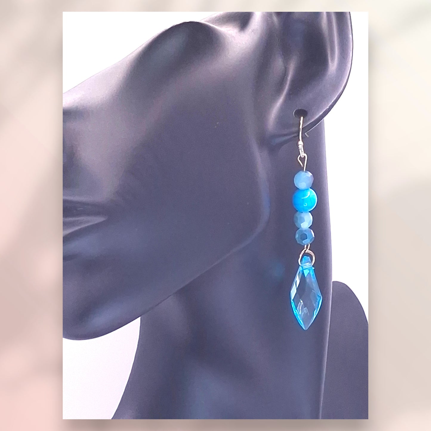 Silver-tone Bookmark with Aqua Marbled Bead and Aqua Crystal, and Earrings