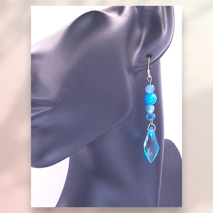 Silver-tone Bookmark with Aqua Marbled Bead and Aqua Crystal, and Earrings