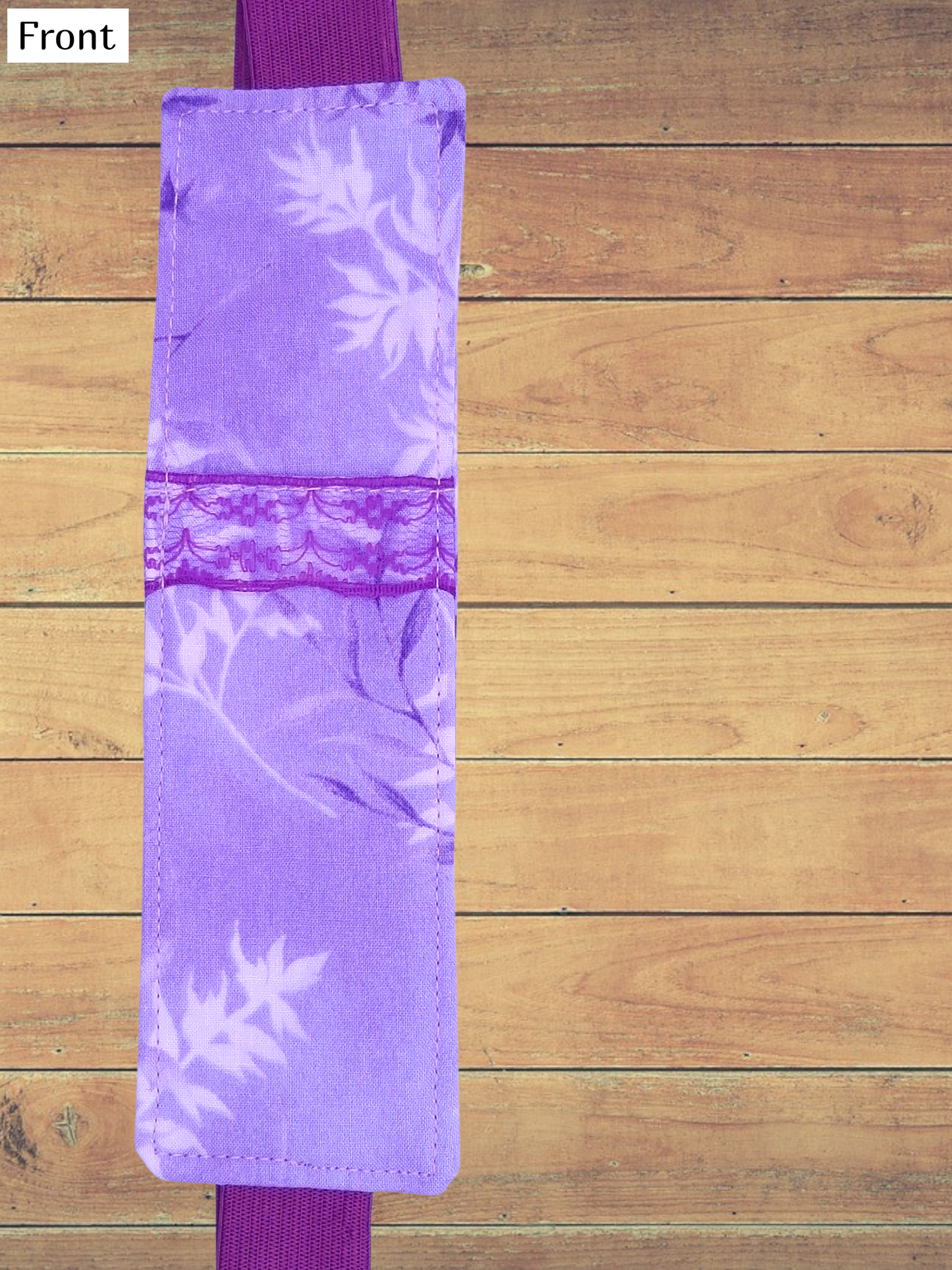 Penholder/Bookmark - Purple and White Leaves - Purple Elastic