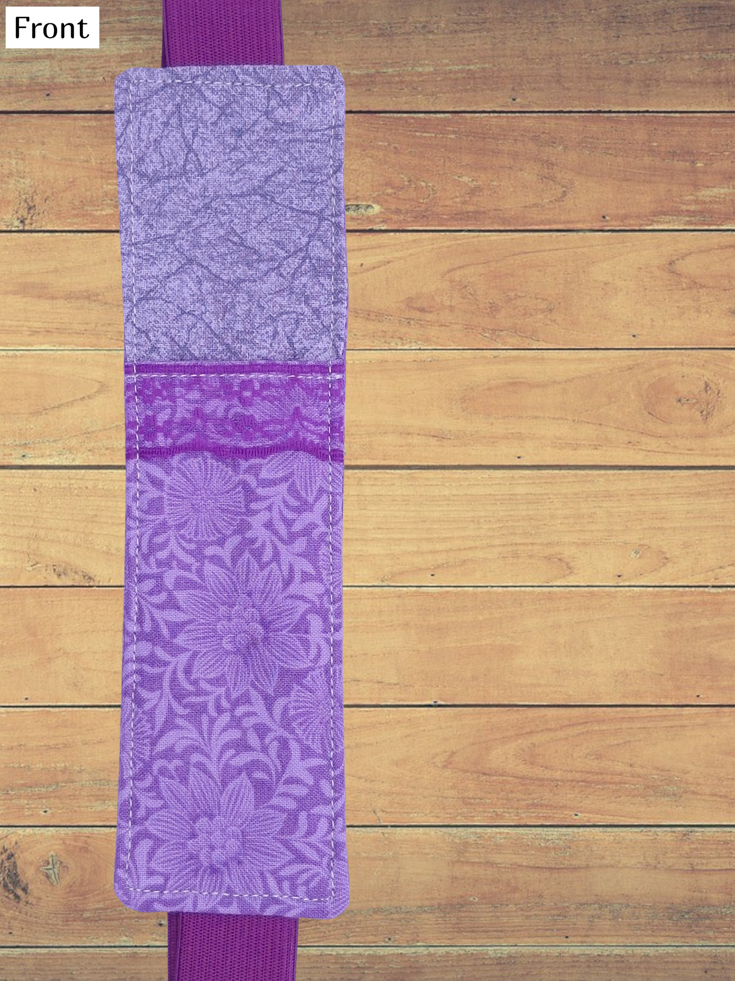 Penholder/Bookmark - Purple Floral Bursts and Gray Marble - Purple Elastic