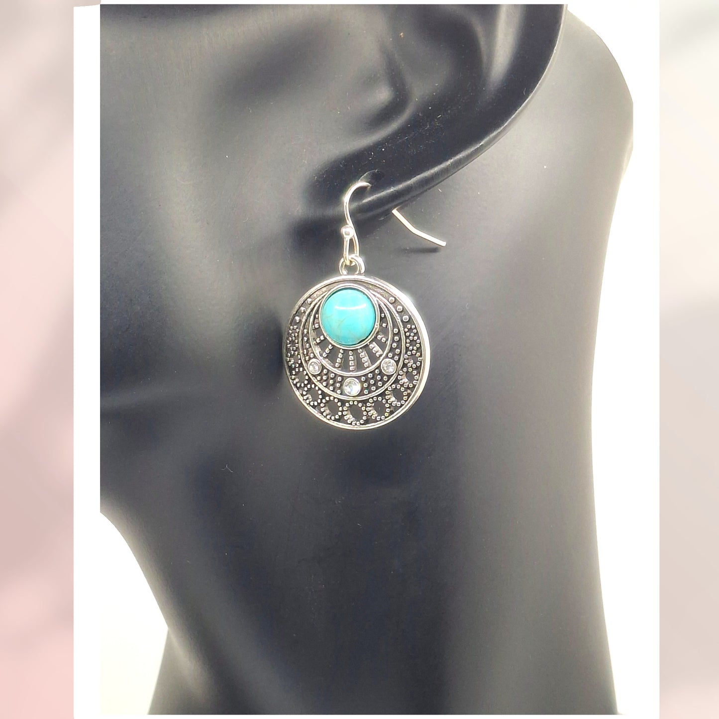 Silver-tone Bookmark with Faux Turquoise Pendant on a Chain with Earrings