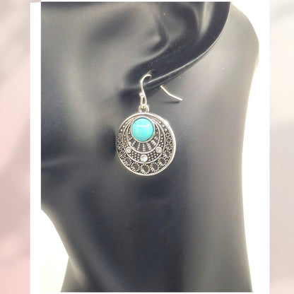 Silver-tone Bookmark with Faux Turquoise Pendant on a Chain with Earrings