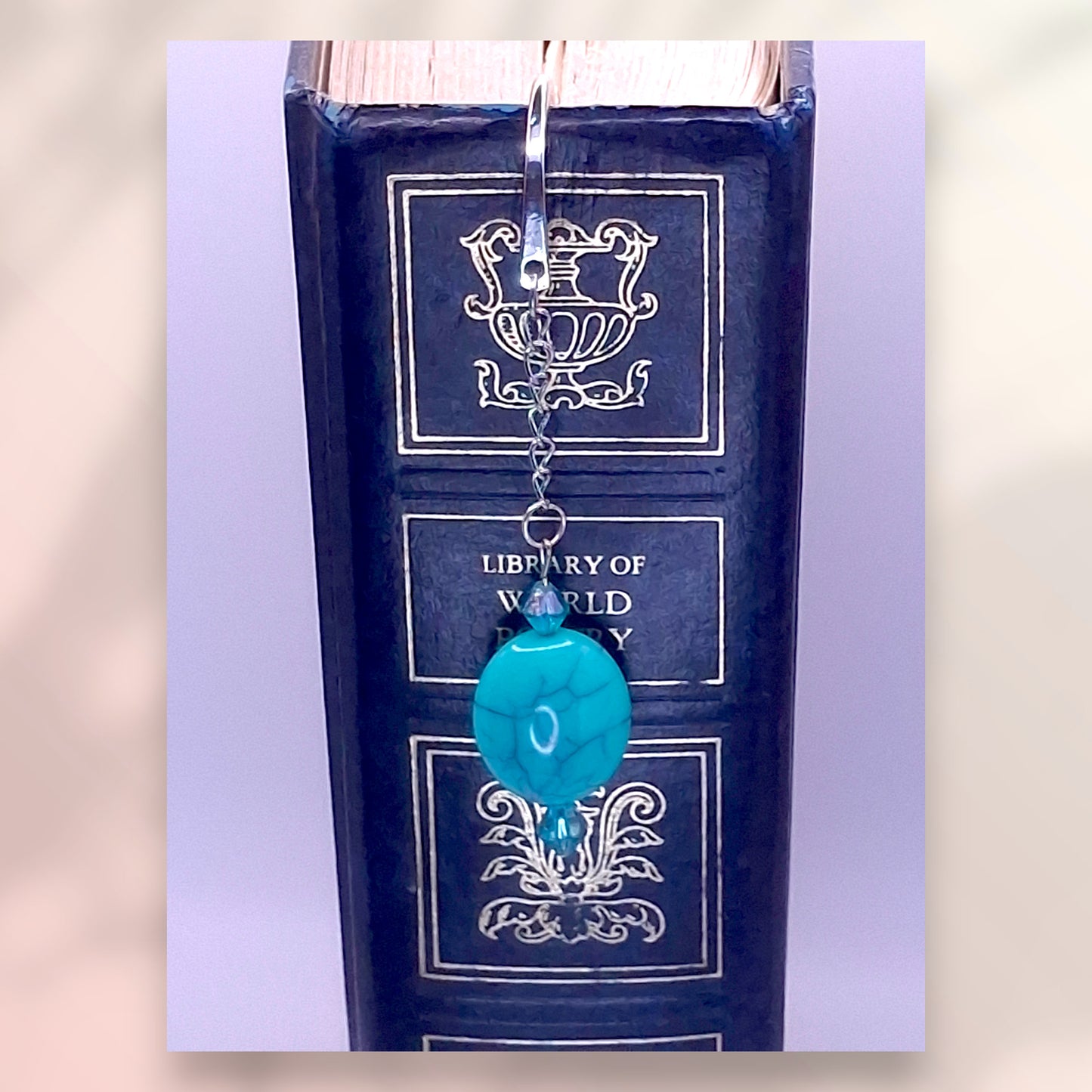 Silver-tone Bookmark with Faux Turquoise Bead and Blue Crystals, with Earrings