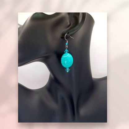 Silver-tone Bookmark with Faux Turquoise Bead and Blue Crystals, with Earrings