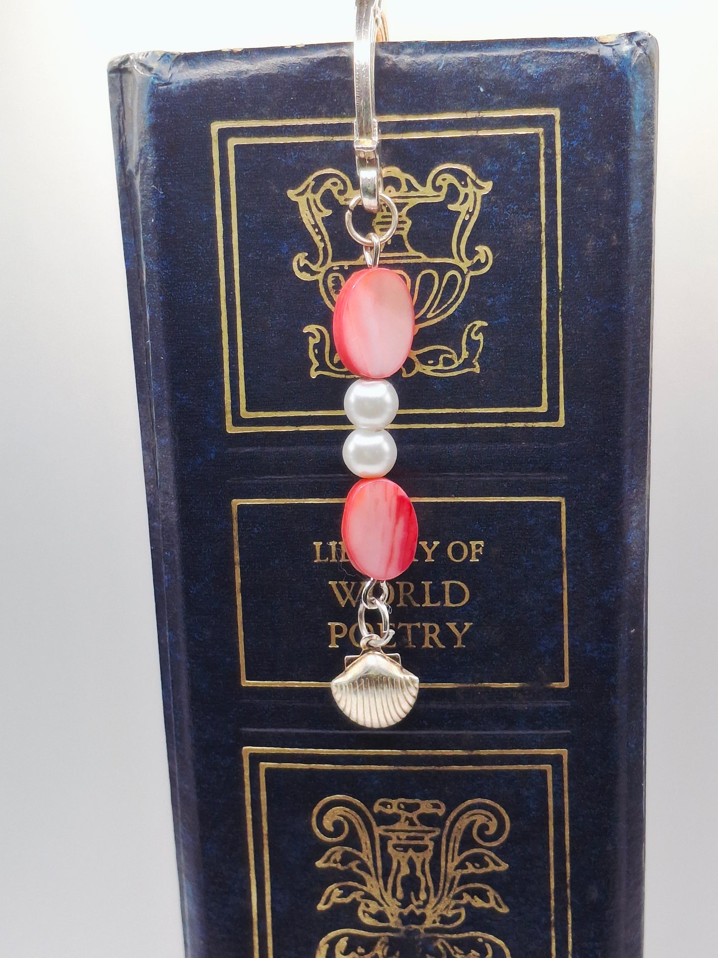 Silver-tone Sun-Rainbow-Stars Bookmark with Pink Marble Beads and Faux Pearls with Earrings and Bracelet