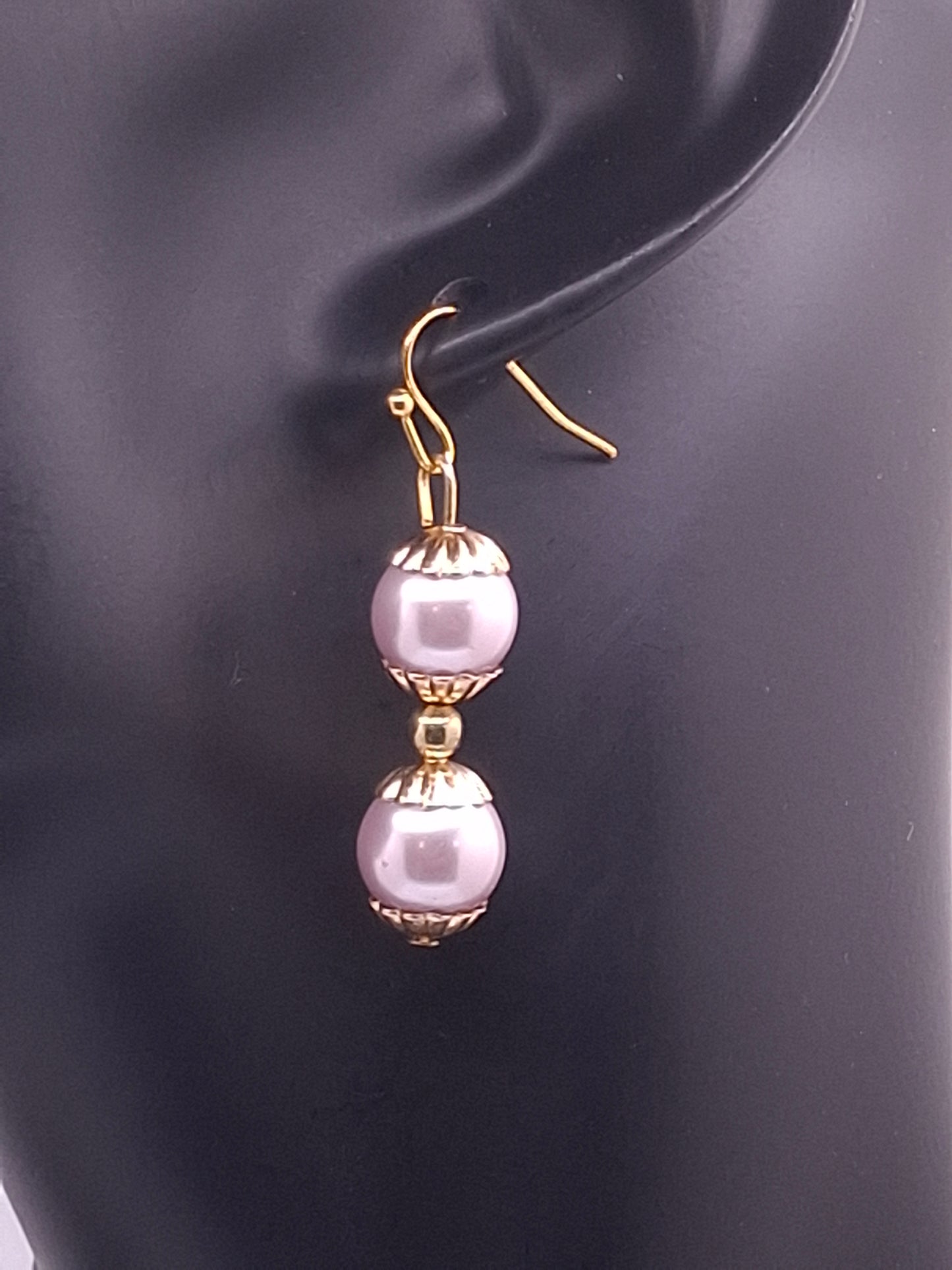 Gold-tone Zigzag Bookmark with Gray and Light Pink Faux Pearls, Earrings and Bracelets