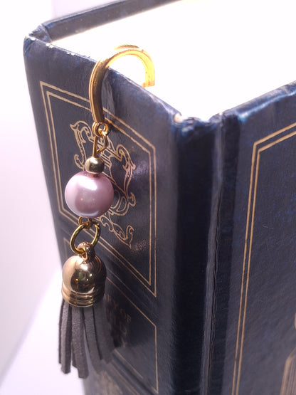 Gold-tone Zigzag Bookmark with Gray and Light Pink Faux Pearls, Earrings and Bracelets