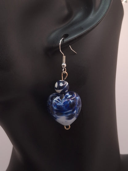 Silver-tone Sun-Rainbow-Stars Bookmark with Blue Glass Beads and Heart, and Earrings