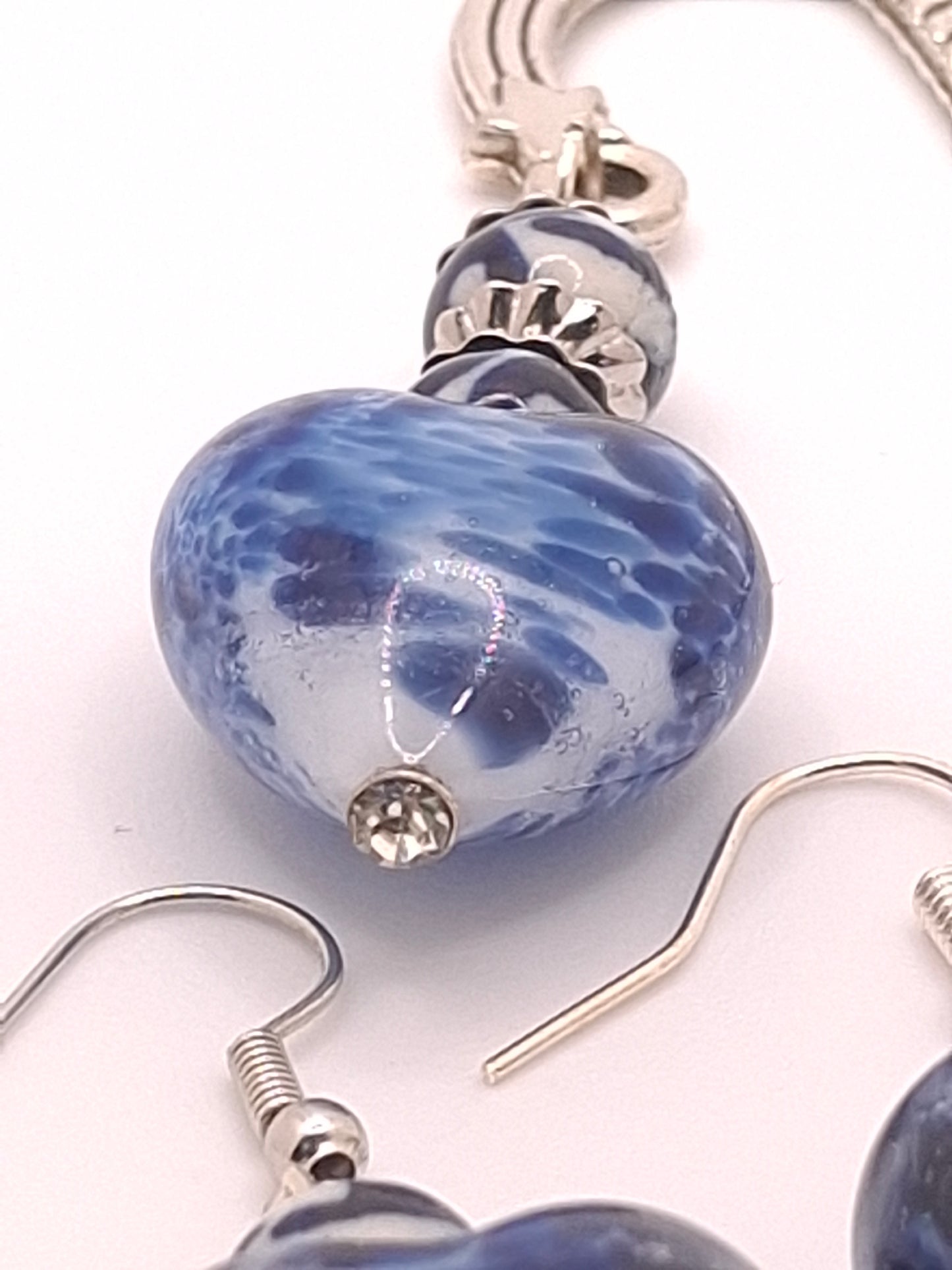 Silver-tone Sun-Rainbow-Stars Bookmark with Blue Glass Beads and Heart, and Earrings