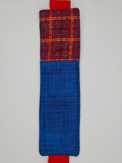 Penholder/Bookmark - Plaid and Blue - Red Elastic