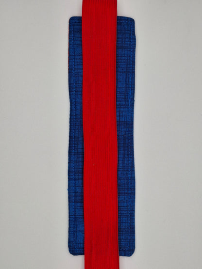 Penholder/Bookmark - Plaid and Blue - Red Elastic