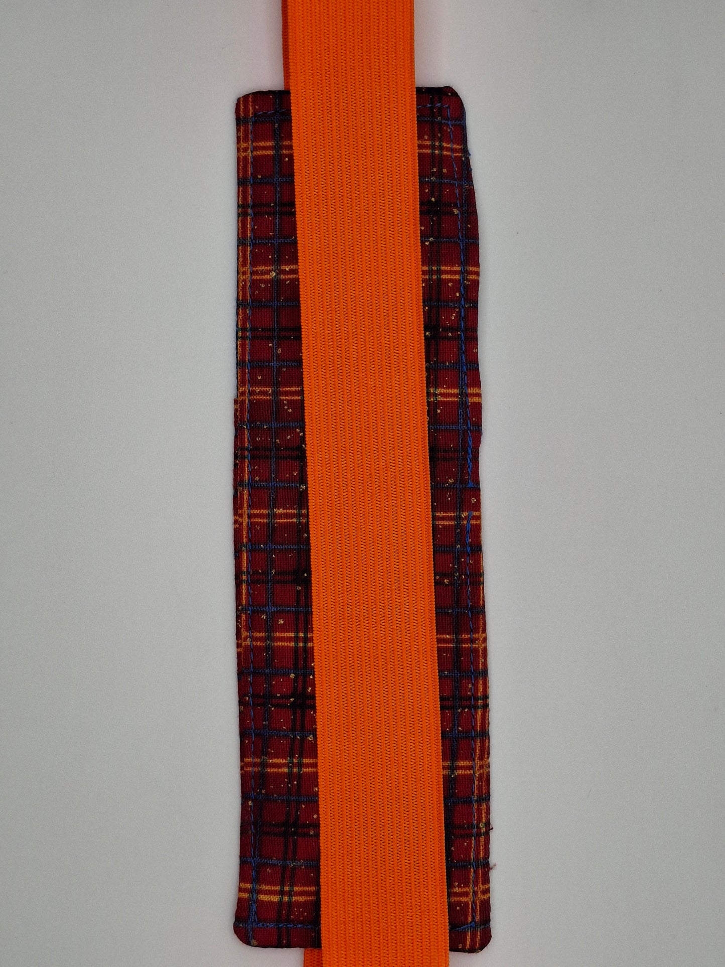 Penholder/Bookmark - Blue and Plaid - Orange Elastic