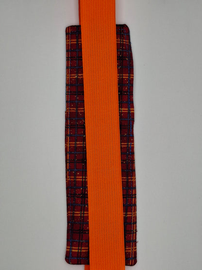 Penholder/Bookmark - Blue and Plaid - Orange Elastic