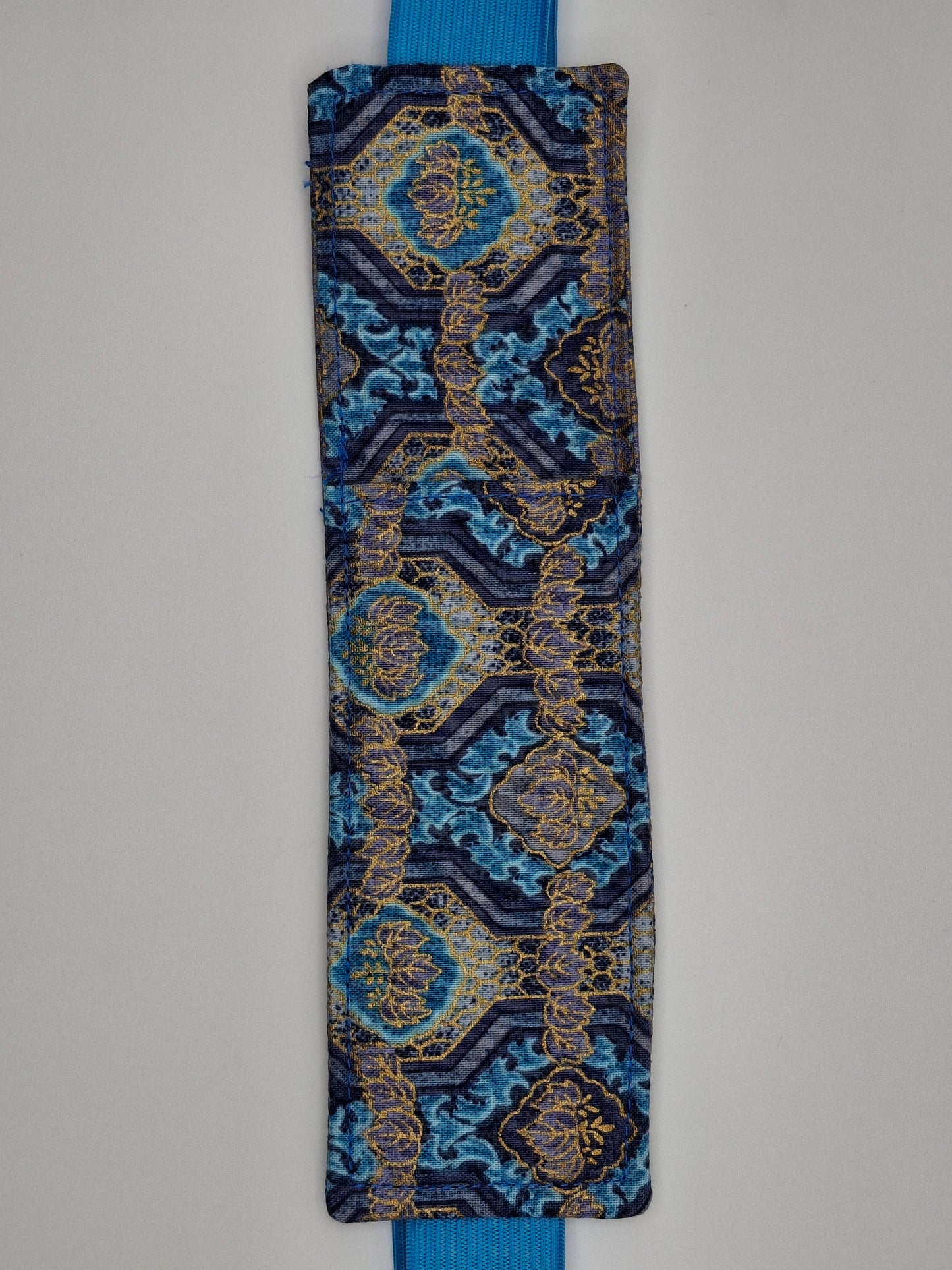 Penholder/Bookmark - Blue/Gold Mosaic - Light Blue Elastic