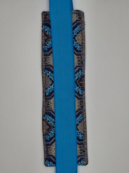 Penholder/Bookmark - Blue/Gold Mosaic - Light Blue Elastic