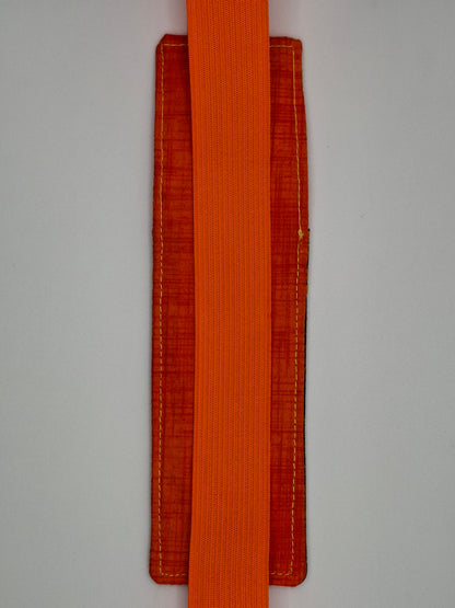 Penholder/Bookmark - Orange and Brown Floral Print - Orange Elastic