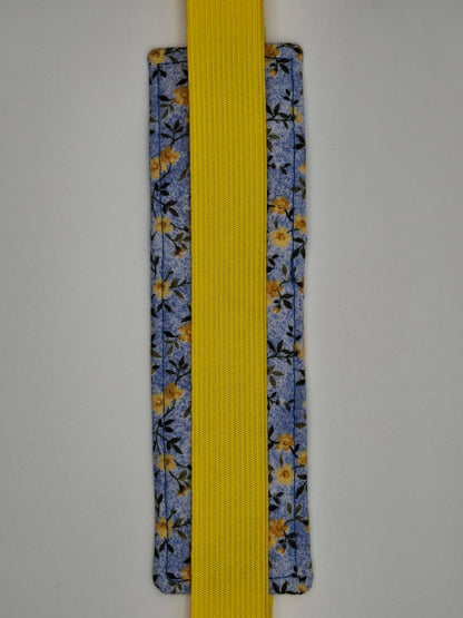 Penholder/Bookmark - Yellow/Blue Floral - Yellow Elastic