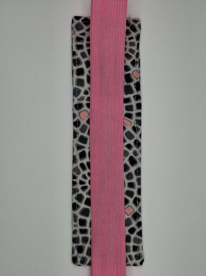 Penholder/Bookmark - Gray Tile Mosaic - Pink Elastic