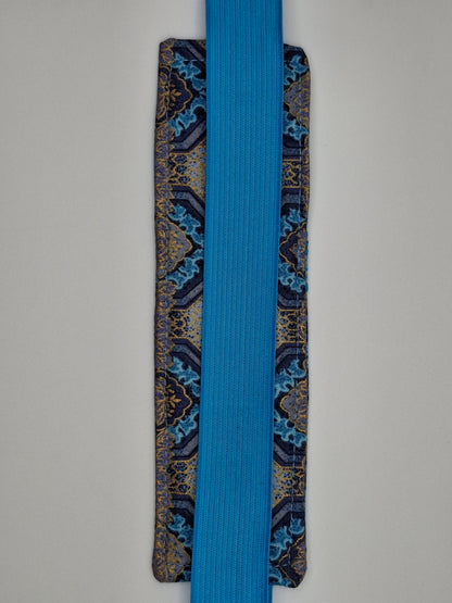 Penholder/Bookmark - Turquoise and Blue/Gold Mosaic - Blue Elastic