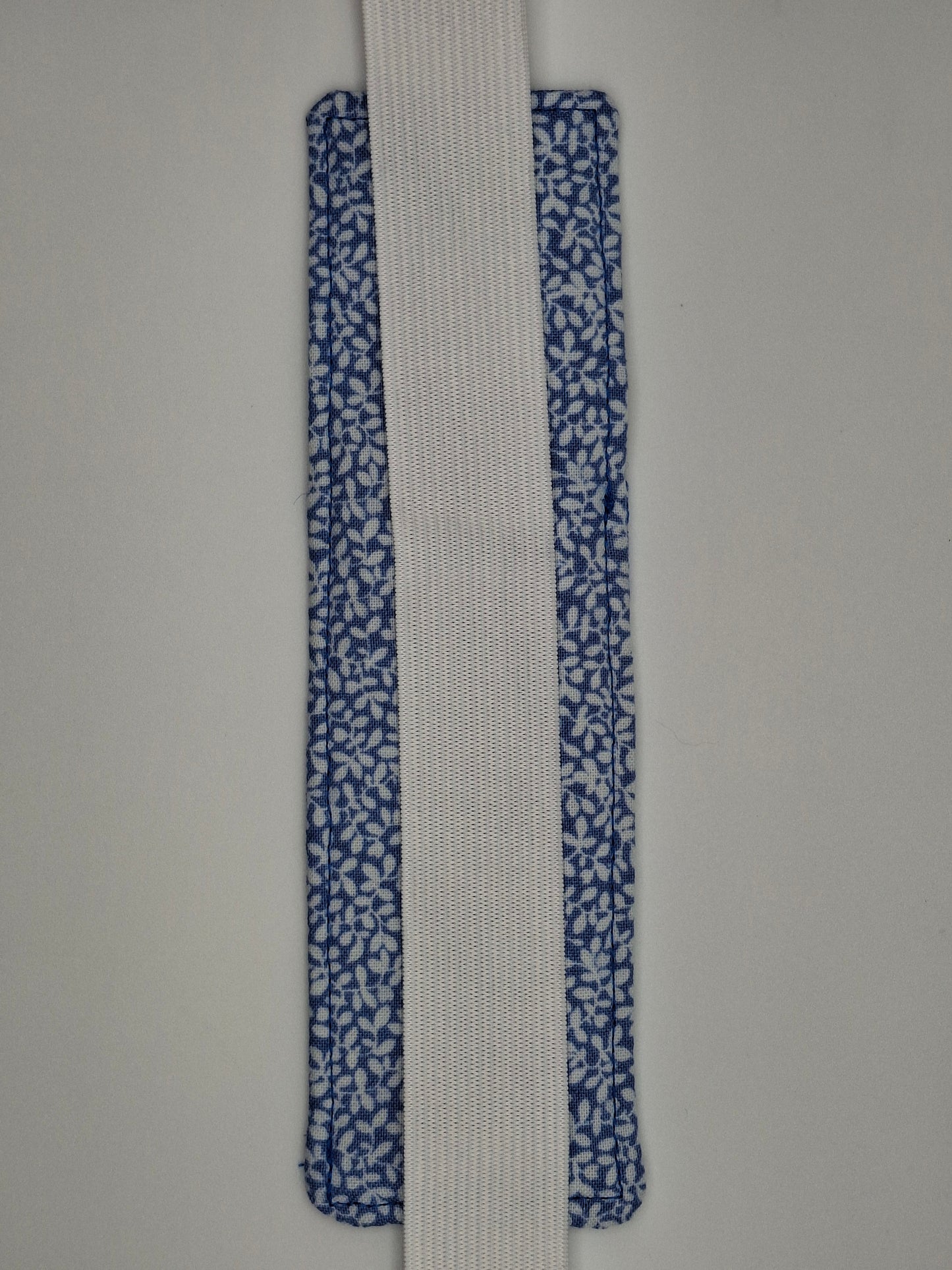 Penholder/Bookmark - Blue Leaf and Blue Botanical Prints - White Elastic