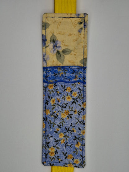 Penholder/Bookmark - Yellow/Blue Floral - Yellow Elastic