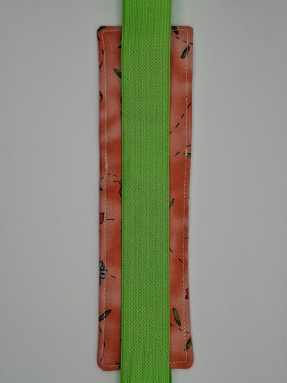 Penholder/Bookmark - White Plaid and Orange Design - Green Elastic