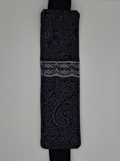 Penholder/Bookmark - Black Paisley - Black Elastic