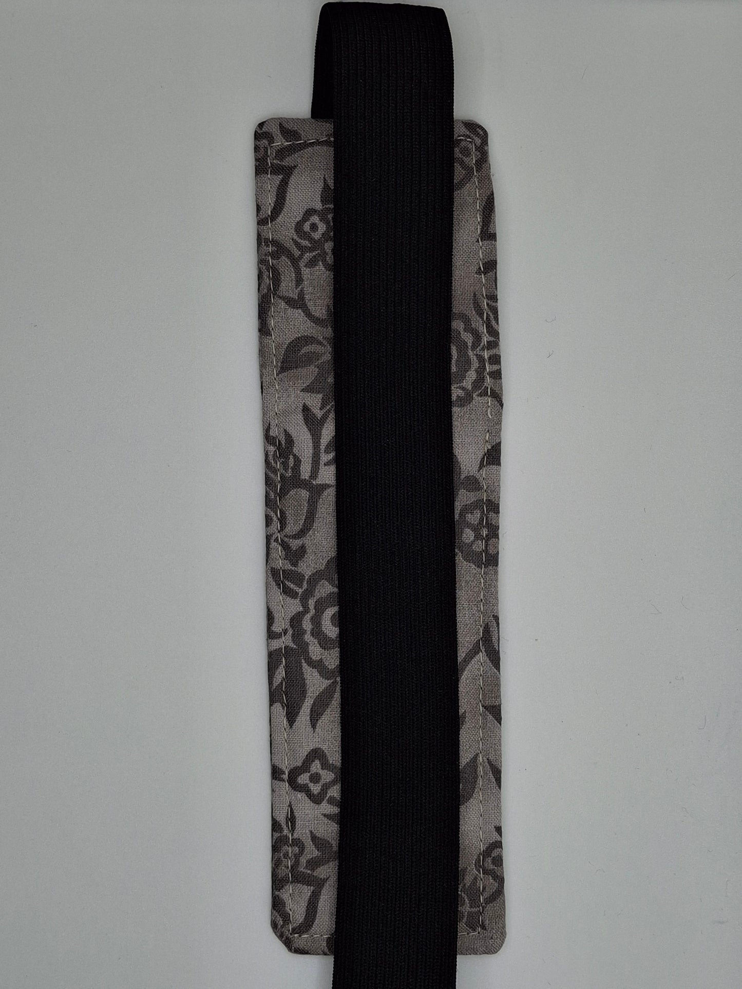 Penholder/Bookmark - Gray Floral Tone - Black Elastic