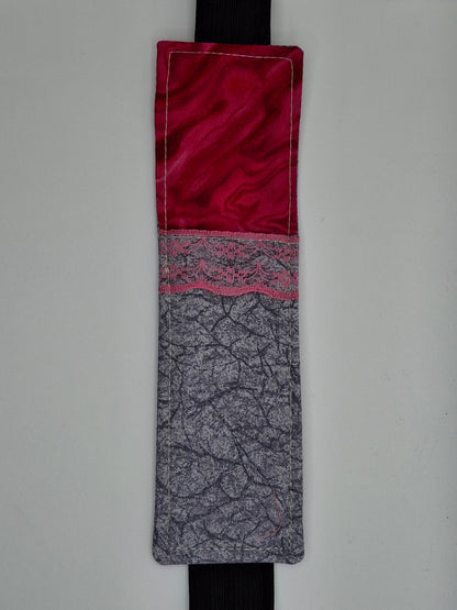 Penholder/Bookmark - Deep Pink and Gray Marble - Black Elastic