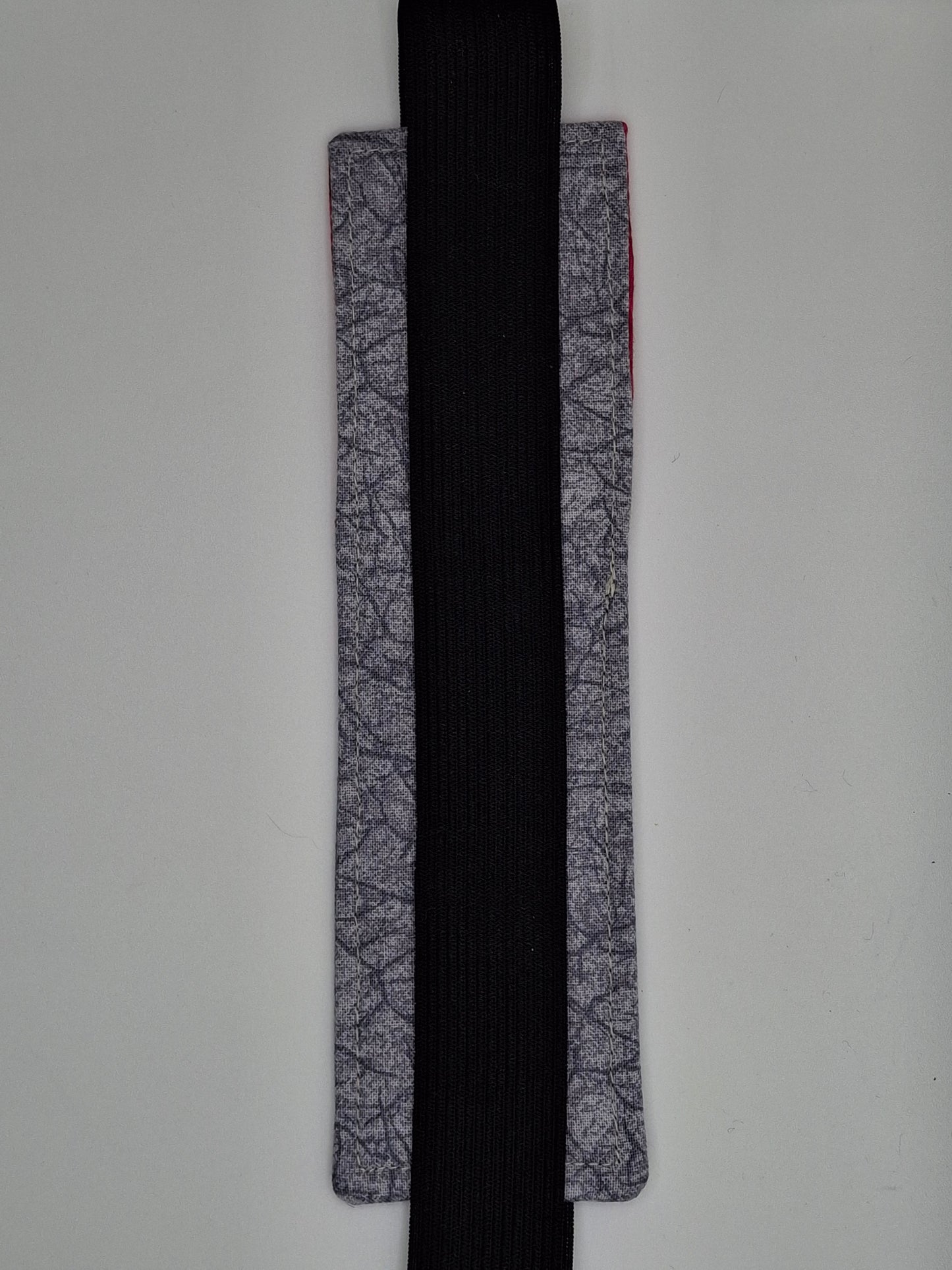 Penholder/Bookmark - Deep Pink and Gray Marble - Black Elastic