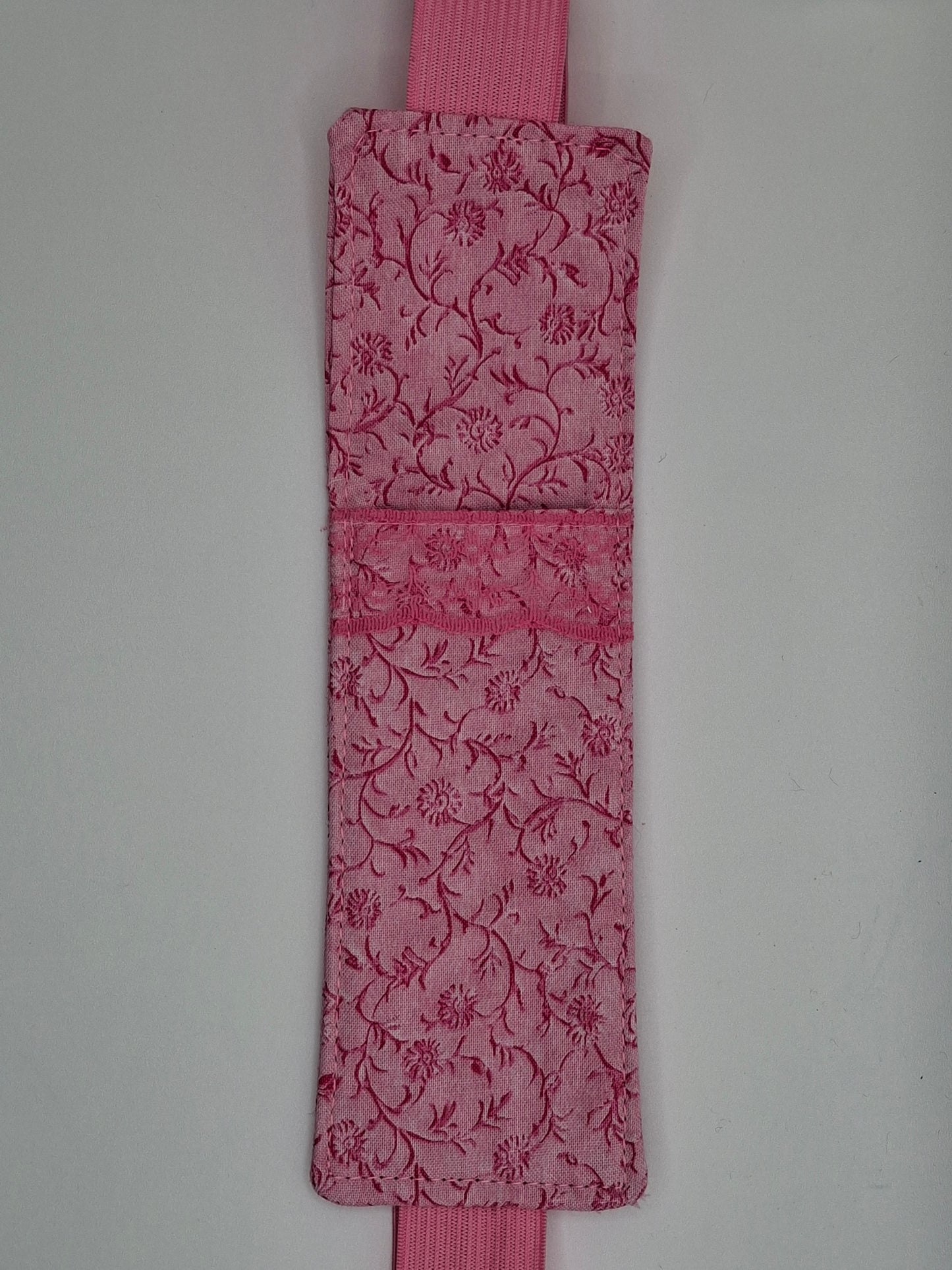 Penholder/Bookmark - Pink Floral - Pink Elastic