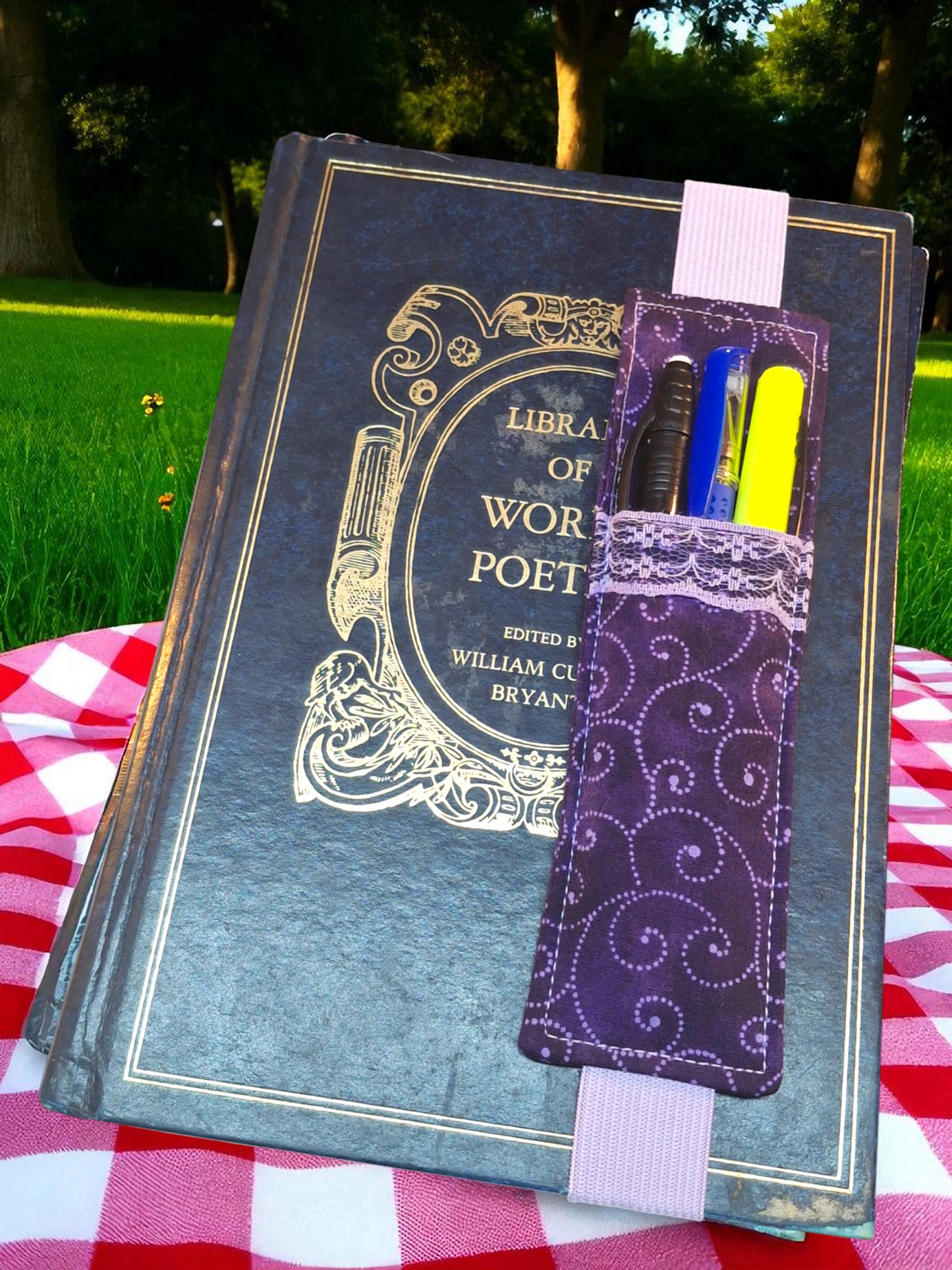 Penholder/Bookmark - Purple Swirls - Light-purple Elastic