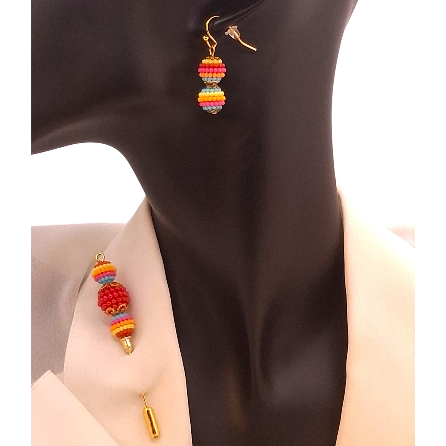 Cherry Red 'n Rainbow Bayberry w/Earrings