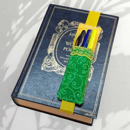 Penholder/Bookmark - Yellow/Green Design - Yellow Elastic