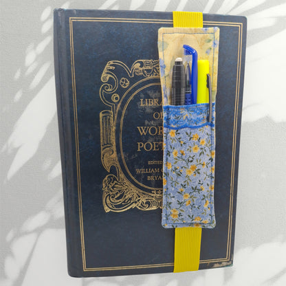 Penholder/Bookmark - Yellow/Blue Floral - Yellow Elastic